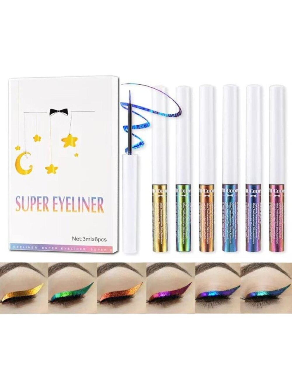 Chameleon Liquid Eyeshadow Set - 6 Colors, Metallic Glitter, Long-Lasting